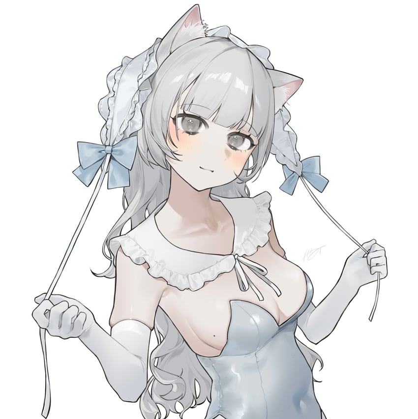 原创 1名女孩 兽耳毛 兽耳 乳房 猫耳