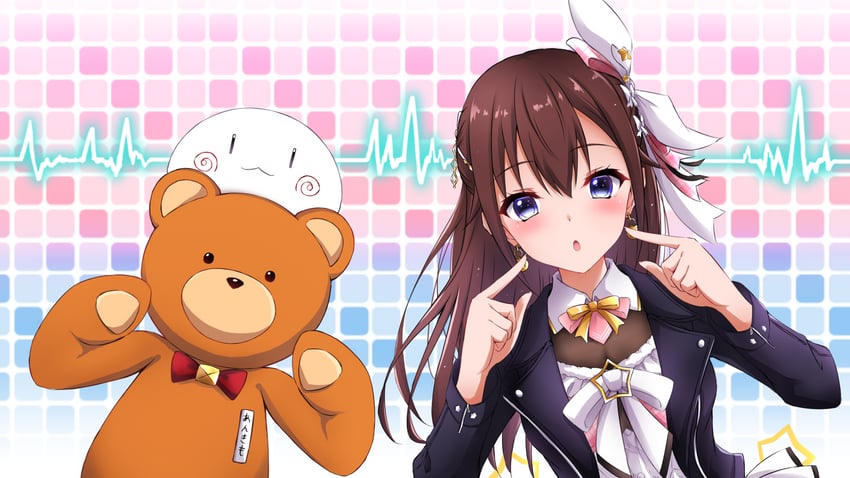 Hololive、鮟鱇肝 (时乃空)、努努 (时乃空) 1名女孩 黑色针织衫 脸红 蝴蝶结 棕发