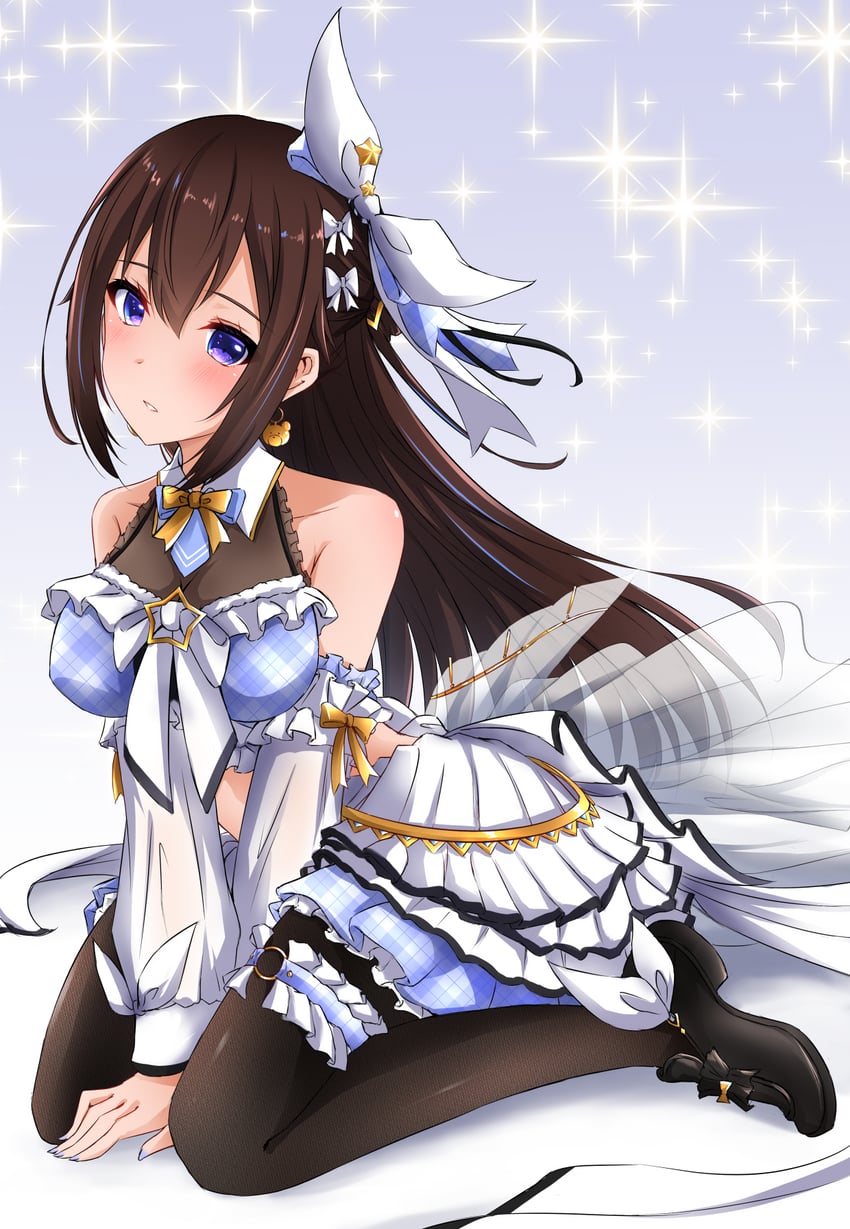 Hololive、时乃空 1名女孩 替换服装 熊耳环 黑鞋 蓝色挑染