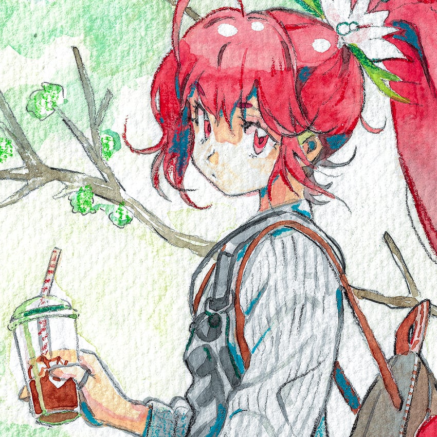 原创 1名女孩 呆毛 背包 包 树枝