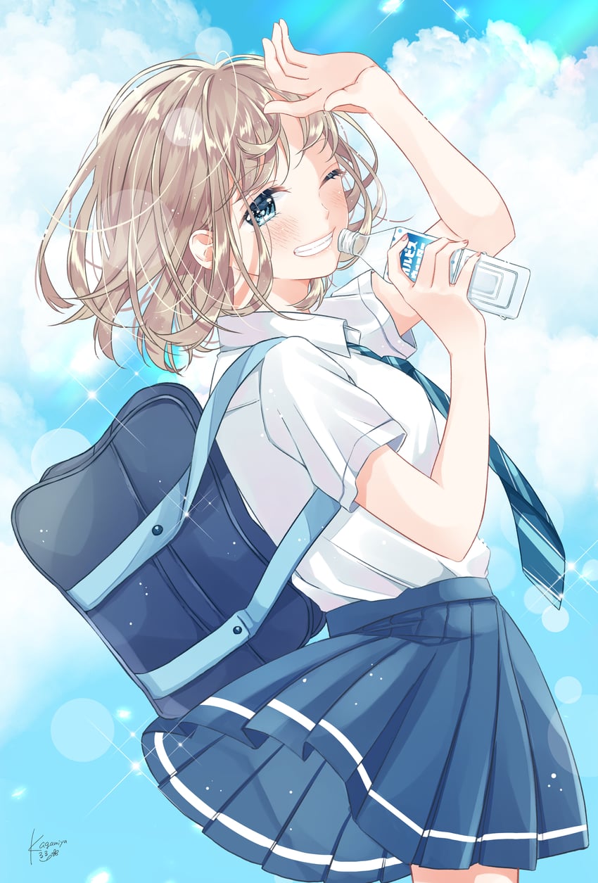 可尔必思、C96、原创 1名女孩 举手 包 蓝色包包 蓝眼