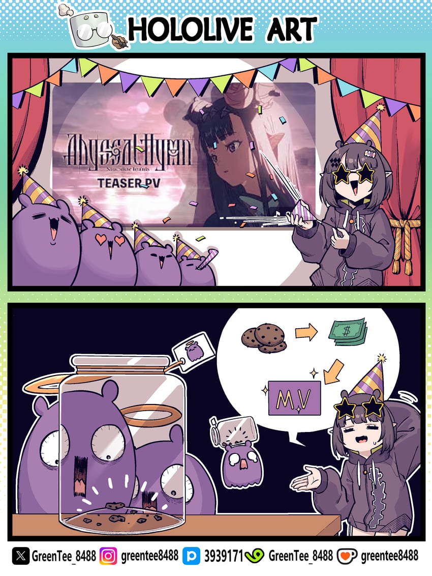 Hololive、Hololive英语、一伊那尔栖 1名女孩 漫画 曲奇 食物 帽子