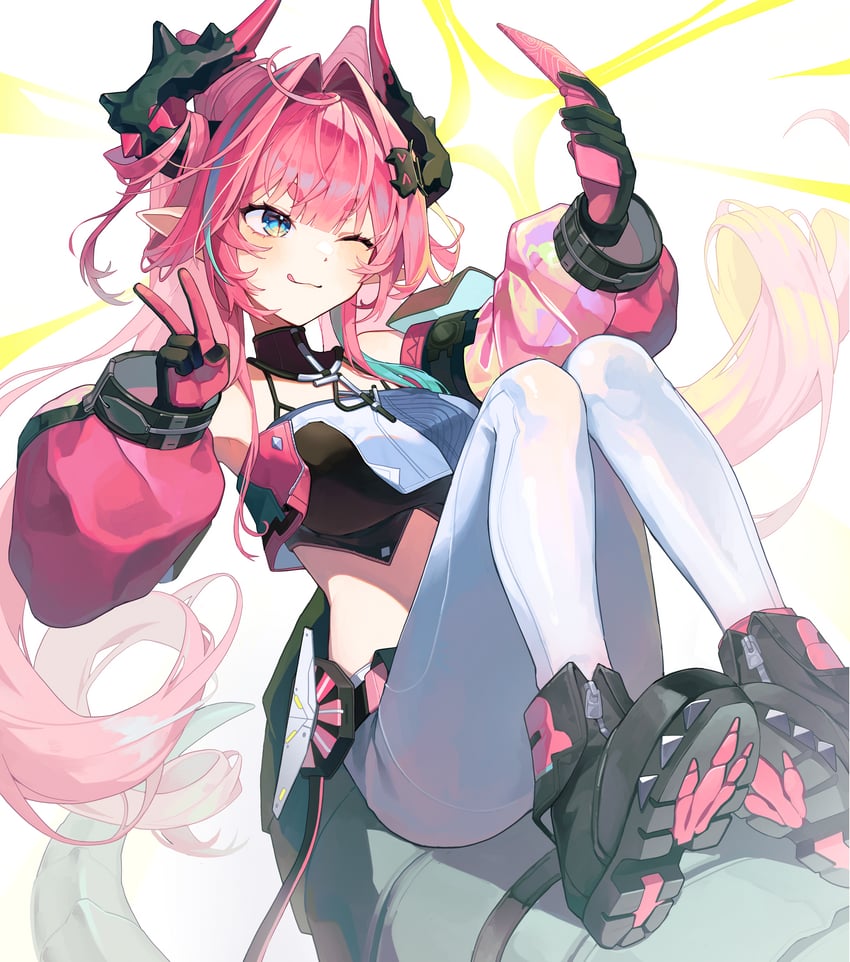 明日方舟、明日方舟：终末地、依冯娜 (明日方舟) 1名女孩 :q ;q (表情) 踝靴 黑色靴子