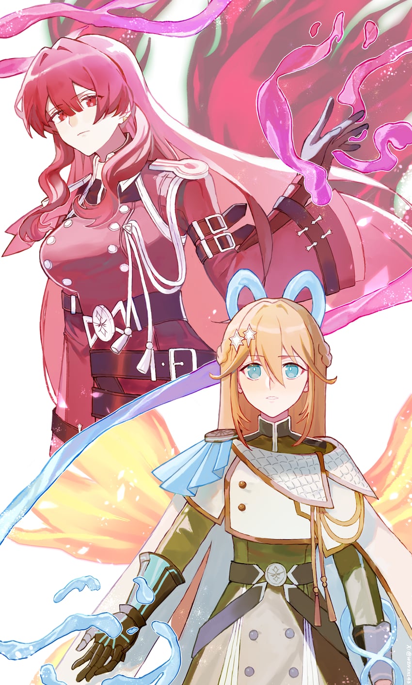 游戏王、驱魔修女·艾莉丝、驱魔姐妹·卡尔玛艾尔 2名女孩 呆滞脸 臂带 腰带 黑色皮带