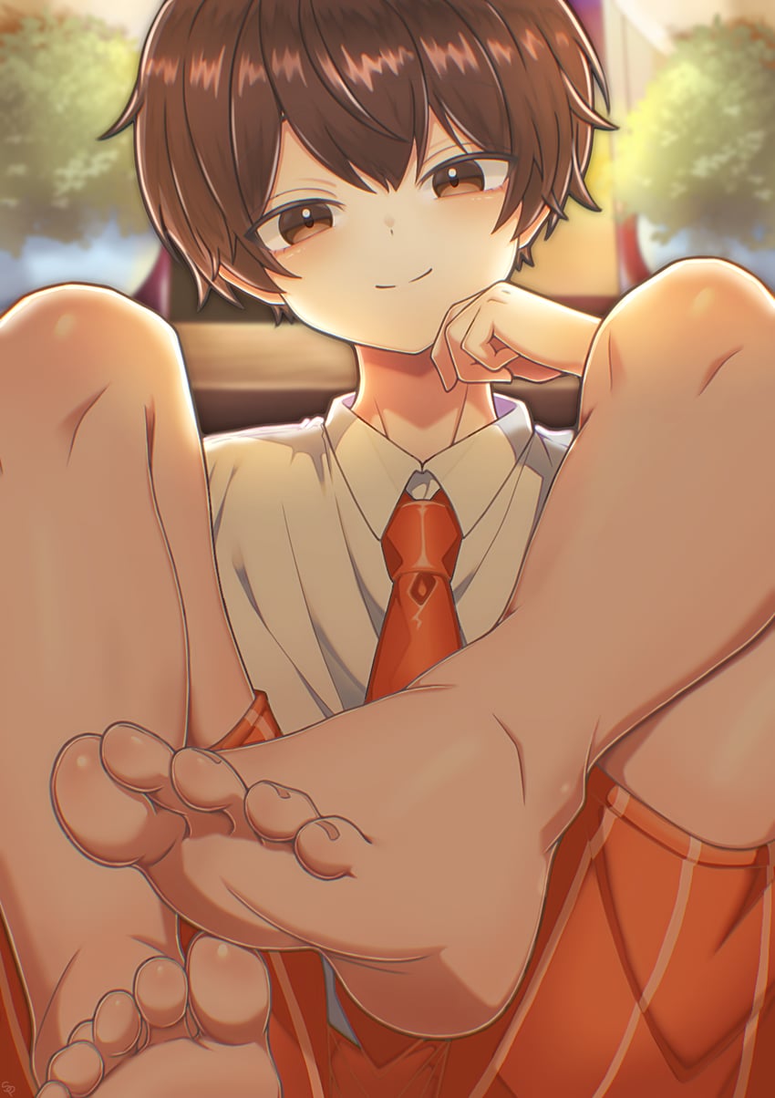 宝可梦、宝可梦 朱/紫、弗洛里安(宝可梦) 1名男孩 赤脚 棕眼睛 棕发 闭嘴