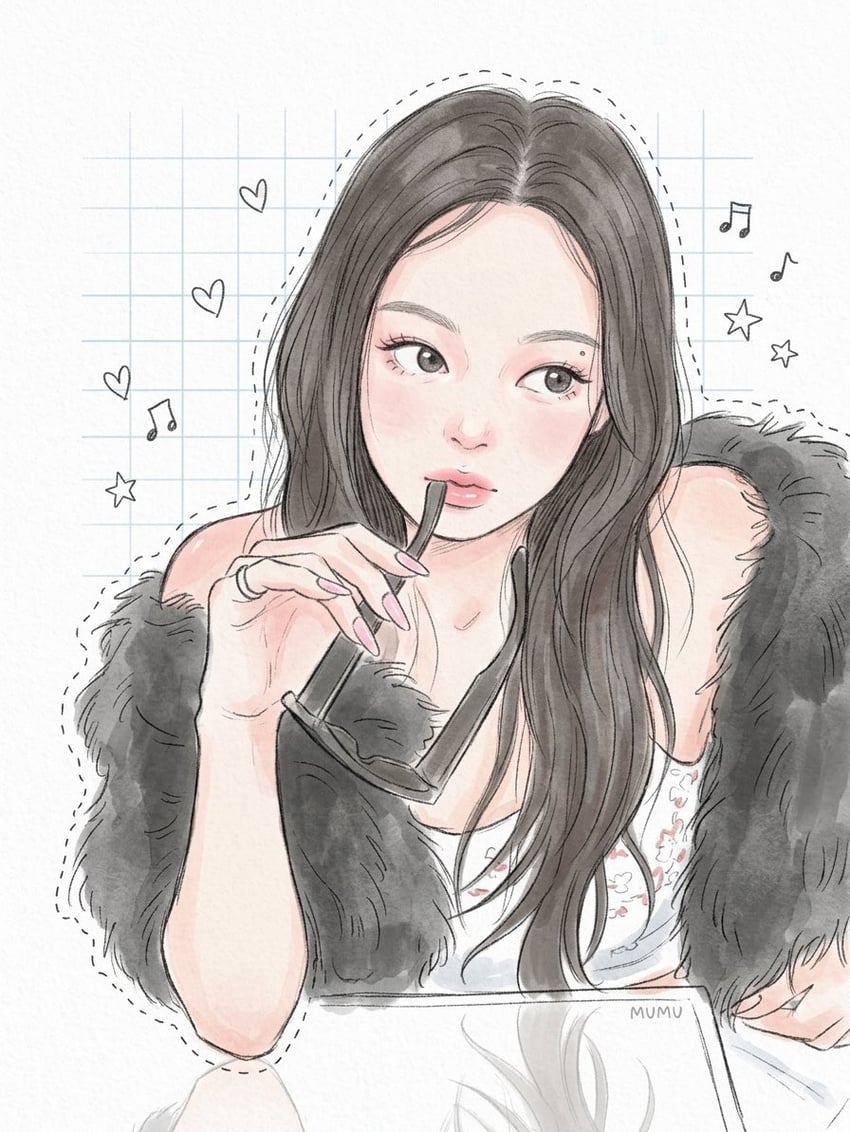 BLACKPINK、金珍妮 (BLACKPINK) 1名女孩 黑色眼线 棕发 闭嘴 眼线