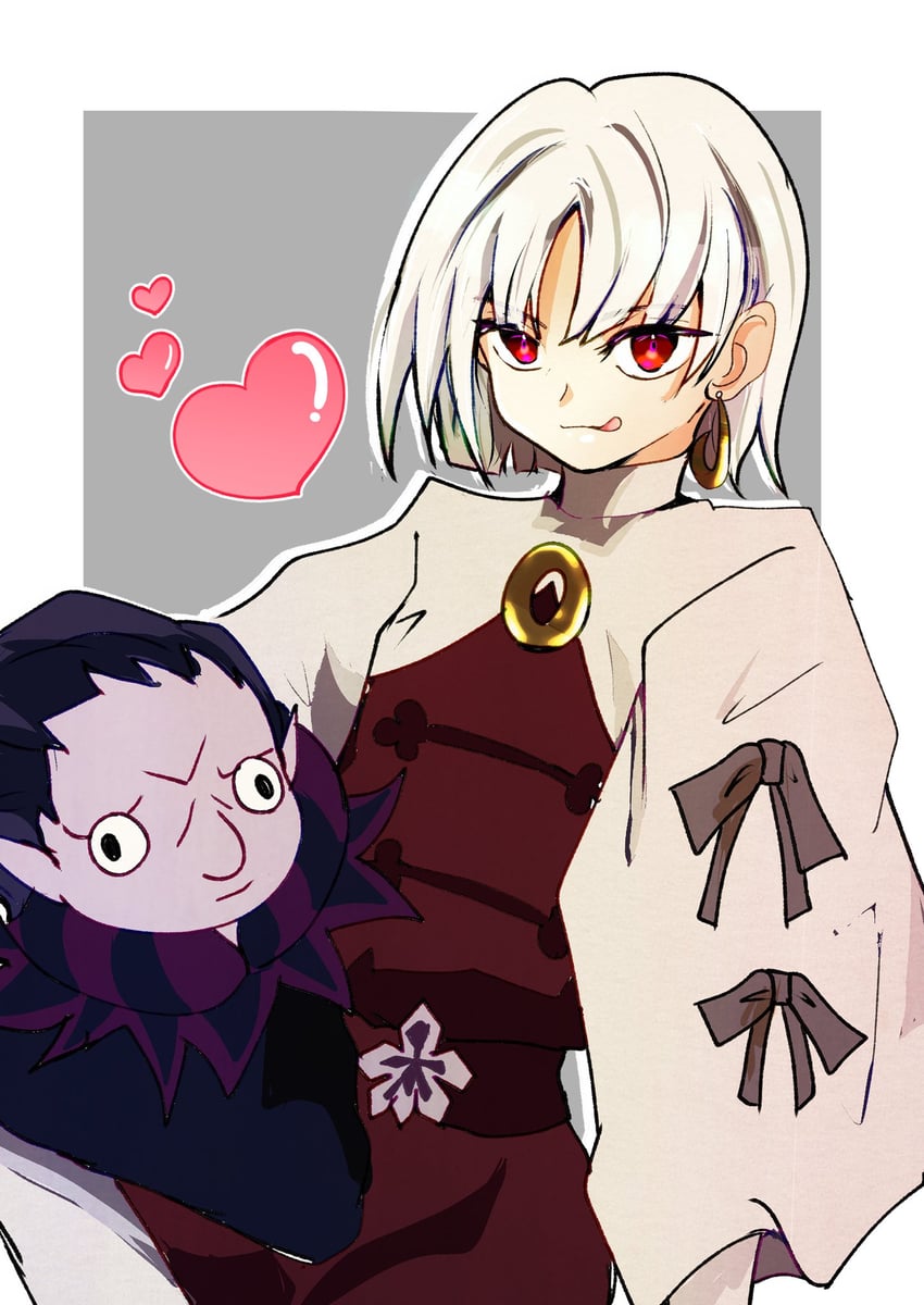 Fate/Grand Order、Fate系列、弗朗索瓦·普瑞拉蒂（Fate） 1名男孩 挂耳染 灰发 心 舔嘴唇