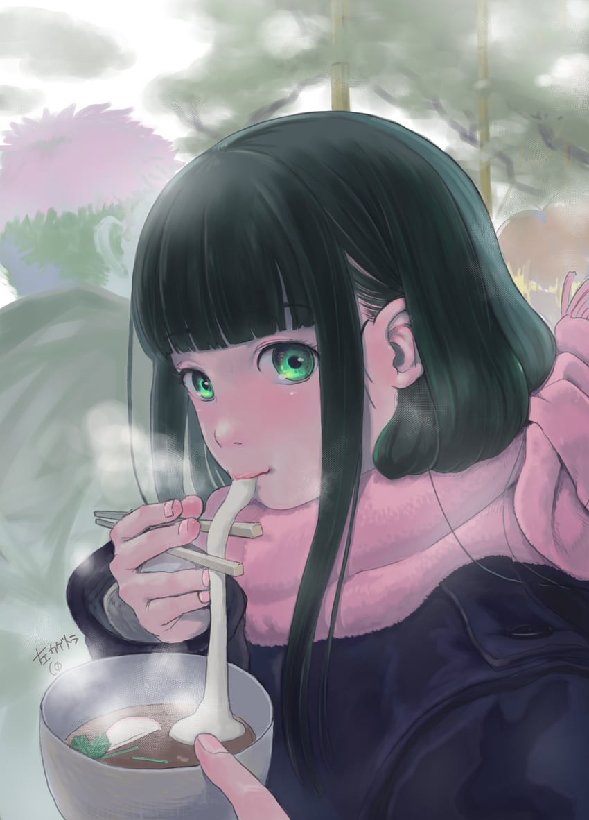 原创 1名男孩 2名女孩 竹子 黑发 蓝色大衣
