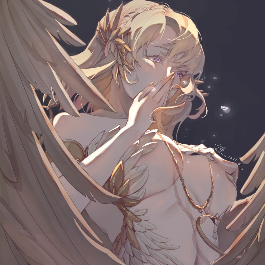 原创 1名女孩 天使 天使翅膀 露肩 黑色背景