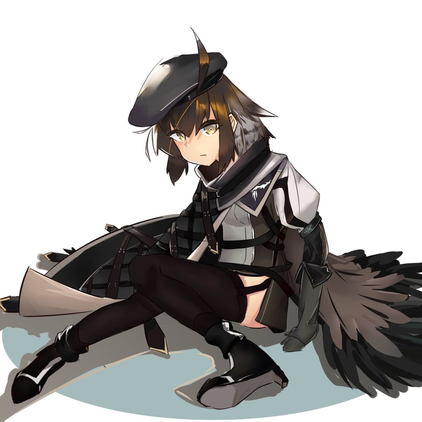 明日方舟、翎羽 (明日方舟) 1名女孩 呆毛 贝雷帽 鸟娘 鸟尾