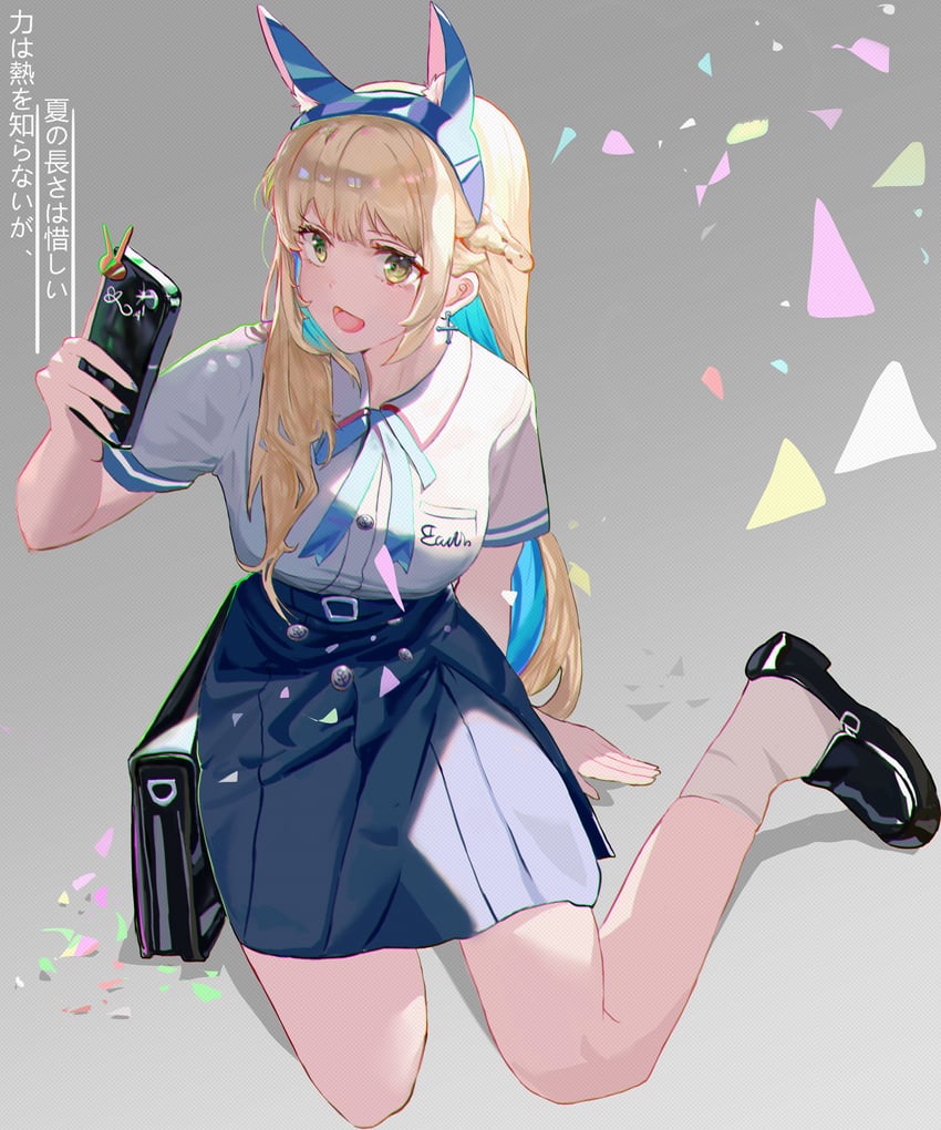 原创 1名女孩 锚标志 兽耳 包 黑鞋