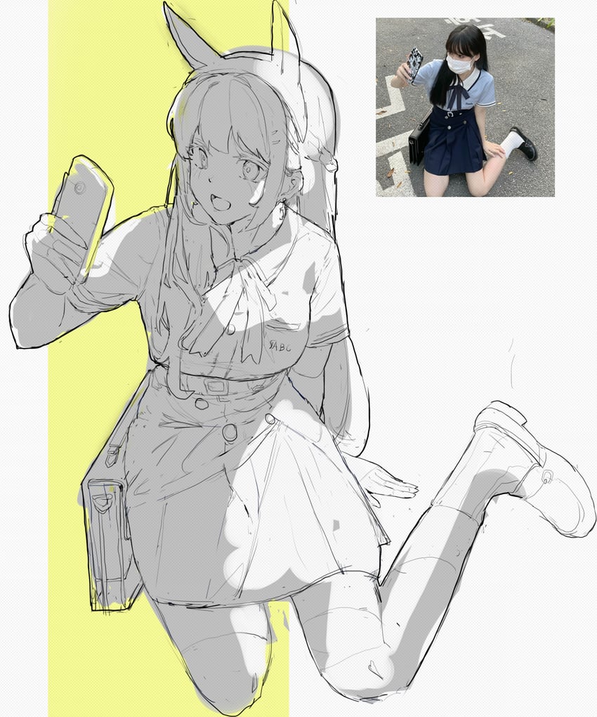 原创 1名女孩 兽耳 包 辫子 手机