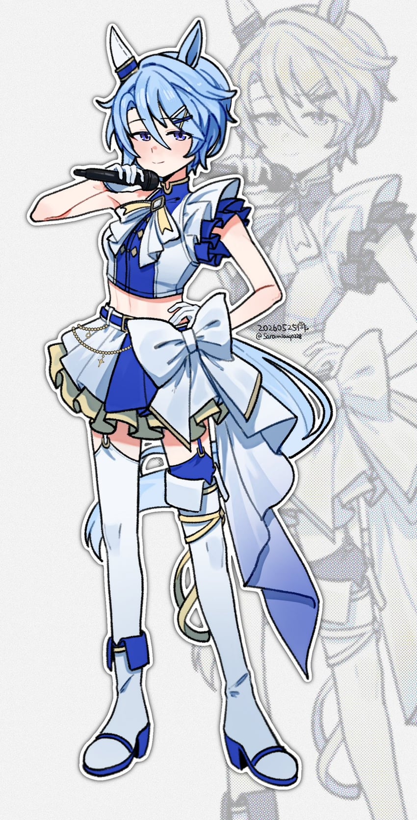 赛马娘、凯斯奇迹 (赛马娘) 1名女孩 替换服装 兽耳 不对称衬衫 腰带