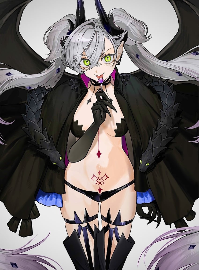 Fate/Grand Order、Fate系列、莉莉丝 (Fate) 1名女孩 黑色大衣 黑角 黑色内裤 黑色过膝袜