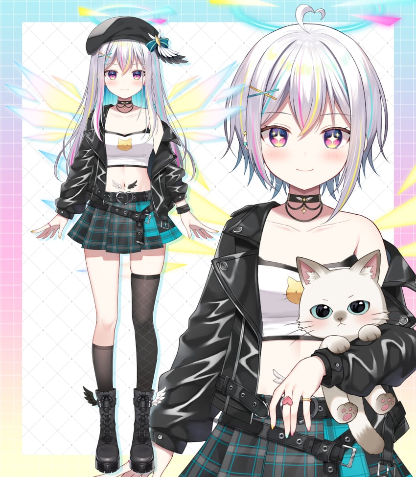 个人势虚拟主播、arial yuriko +_+ 1名女孩 呆毛 动物 不对称腿部穿着