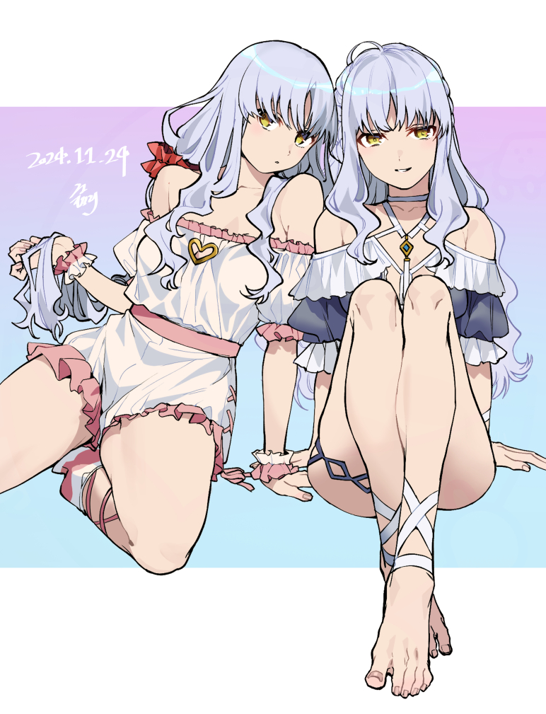 Fate/Grand Order、Fate系列、卡莲·奥尔黛西亚 2名女孩 脚踝丝带 手臂支撑 裸腿 露肩