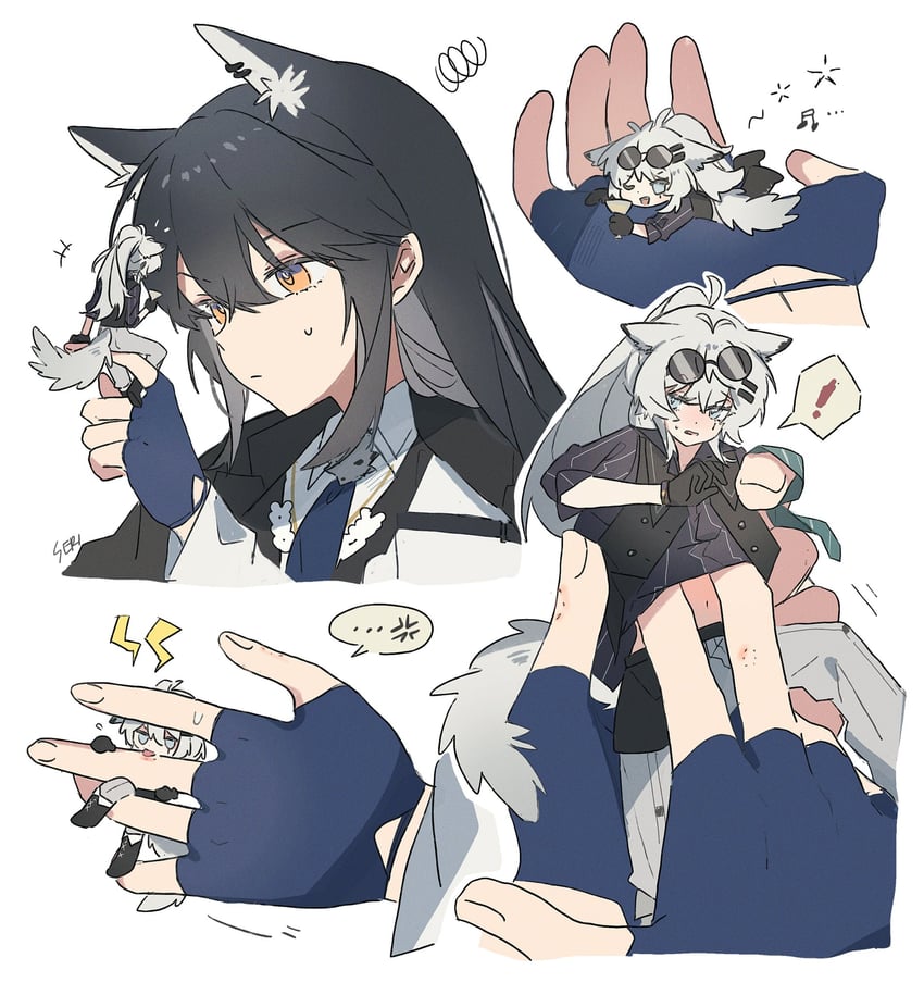 明日方舟、拉普兰德 (明日方舟)、荒芜拉普兰德 (明日方舟) ! 2名女孩 兽耳 咬痕 手上的咬痕