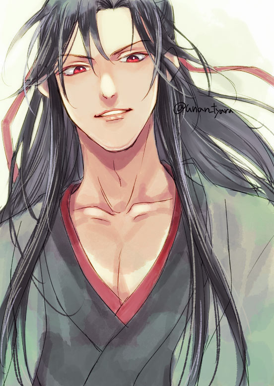魔道祖师、魏无羡、魏无羡 (夷陵老祖) 1名男孩 美少年 黑发 黑色汉服 中国风服饰