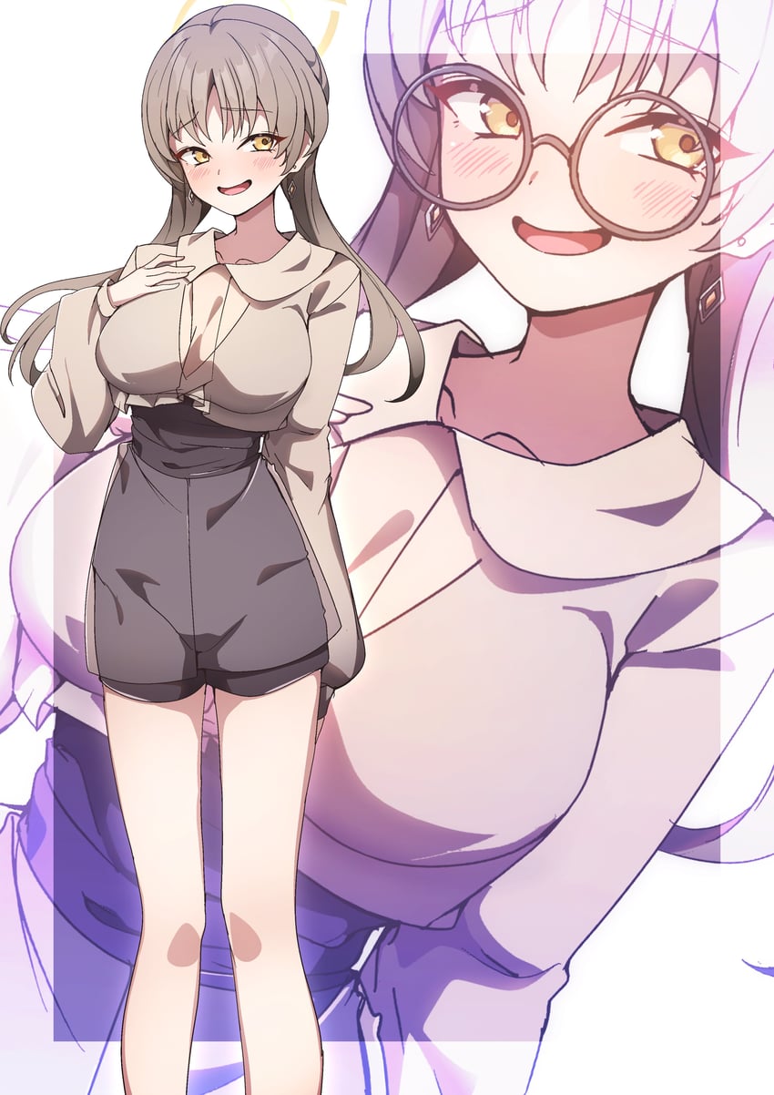 蔚蓝档案、萌 (蔚蓝档案) 1名女孩 替换服装 脸红 乳房 棕发