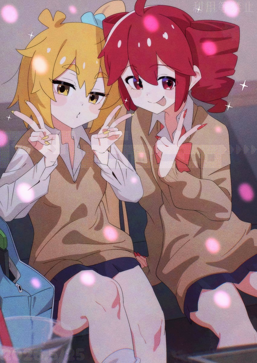 UTAU、VOCALOID、亚北音留 2名女孩 呆毛 呆毛 作者名 黑色裙子