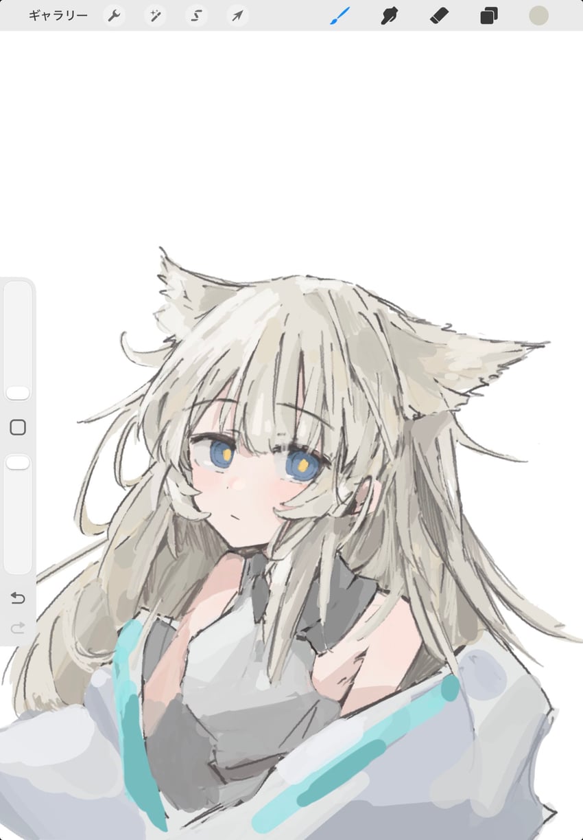 明日方舟、明日方舟：终末地、佩莉卡 (明日方舟：终末地) 1名女孩 撇嘴 兽耳 画框中的绘图软件 露肩
