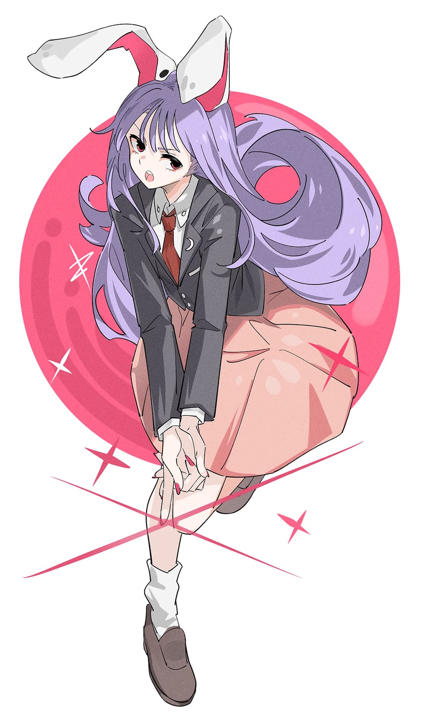 东方Project、铃仙·优昙华院·因幡 1名女孩 兽耳 黑色夹克 棕色鞋子 有领衬衫