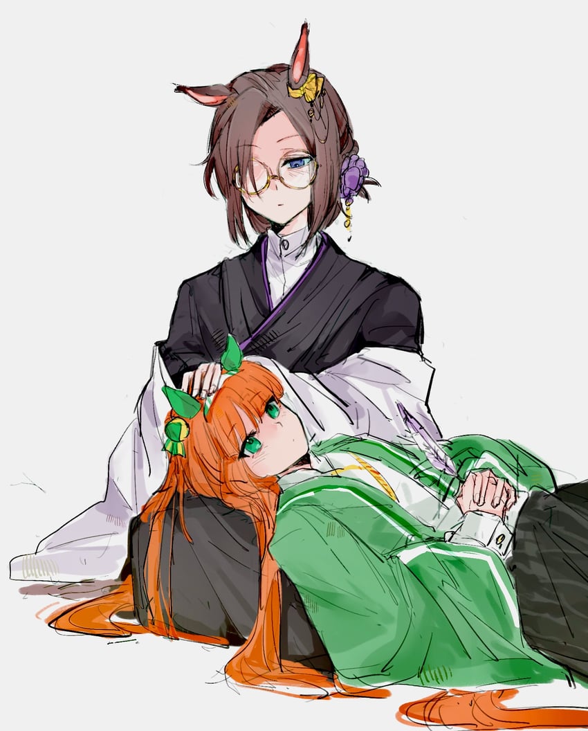 赛马娘、气槽 (追忆京都之花) (赛马娘)、气槽 (赛马娘) 2名女孩 兽耳 蓝眼 脸红 棕发