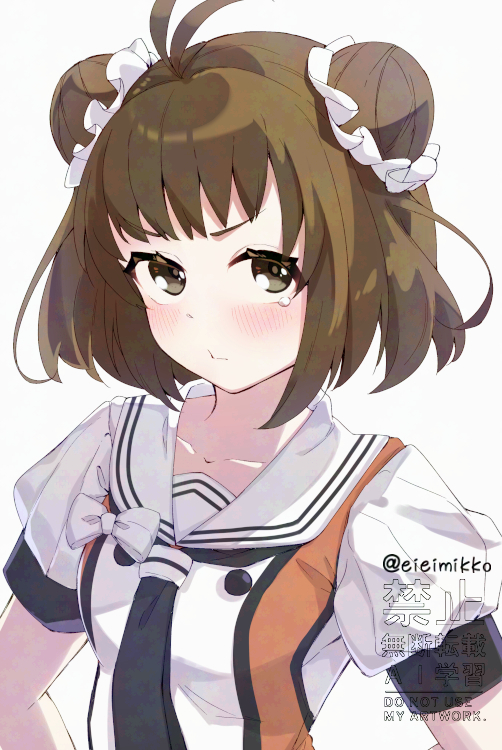 舰队Collection、那珂 (舰队收藏) 1名女孩 呆毛 蝴蝶结 乳房 棕眼睛
