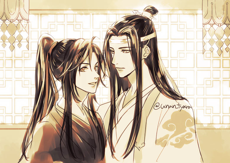 魔道祖师、蓝忘机、魏无羡 2个男孩 呆毛 美少年 黑发 中国风服饰
