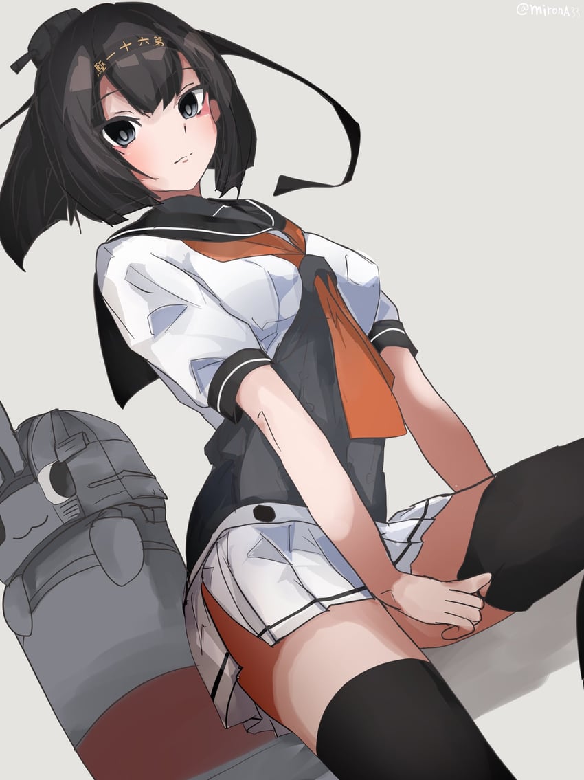 舰队Collection、秋月 (舰娘)、10cm连装炮酱 1名女孩 黑瞳 黑发 黑发箍 黑色水手领