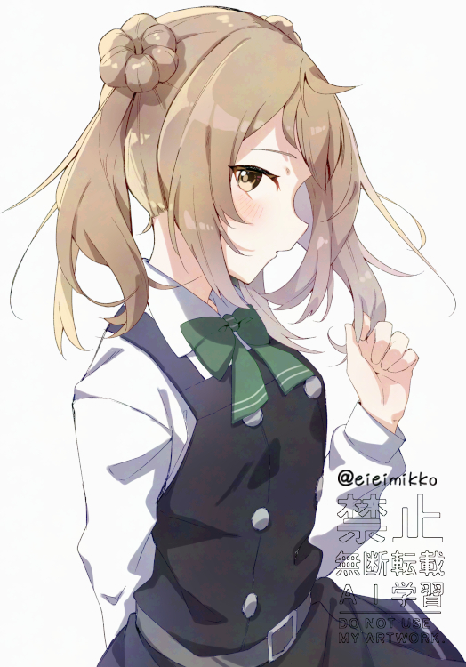 舰队Collection、满潮(舰队收藏)、满潮改二（舰队收藏） 1名女孩 蝴蝶结 蝶形领结 棕眼睛 棕发