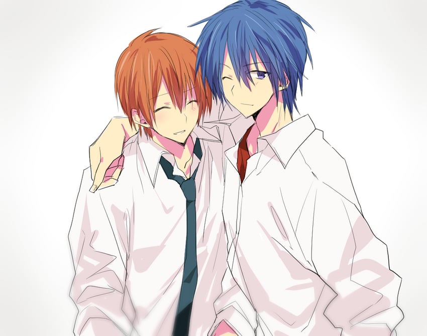 Angel Beats!、日向秀树、音无结弦 2个男孩 ;) 微笑 搂脖子 蓝眼