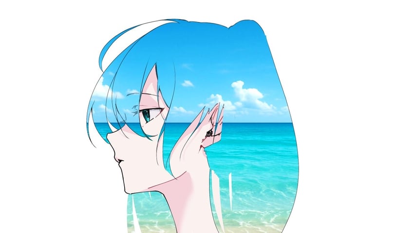 VOCALOID、初音未来 1名女孩 呆毛 海滩 闭嘴 云