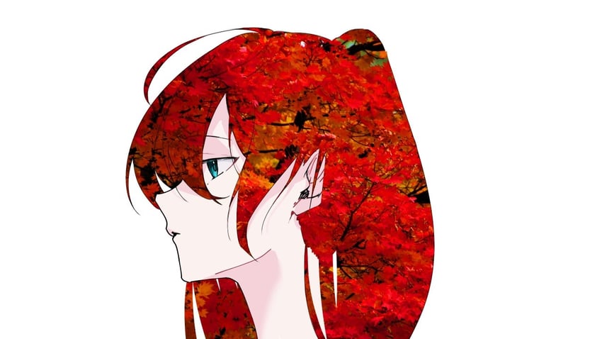 VOCALOID、初音未来 1名女孩 呆毛 秋天 红叶 闭嘴