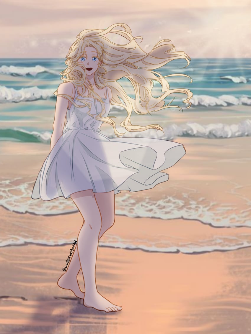 原创、RWBY、Alma Prisma (LopartByMarah) 1名女孩 赤脚 海滩 金发 蓝眼