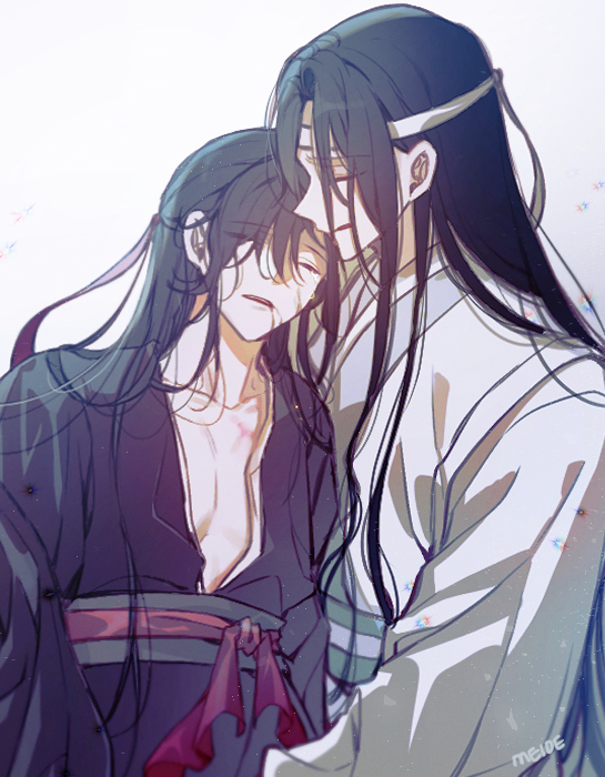 魔道祖师、蓝忘机、魏无羡 2个男孩 作者名 黑发 黑色汉服 血