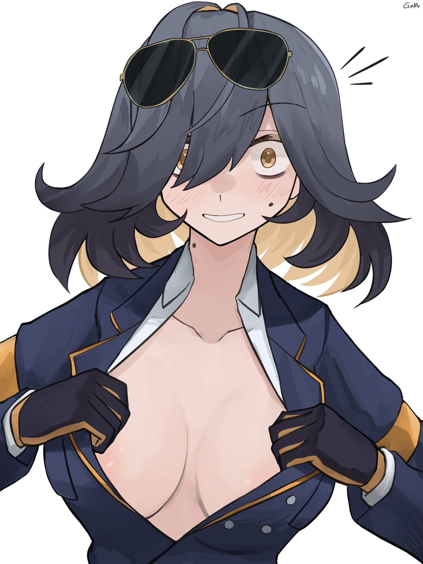 个人势虚拟主播、迈达斯 (VTuber) 1名女孩 黑色手套 黑发 金发 蓝色夹克