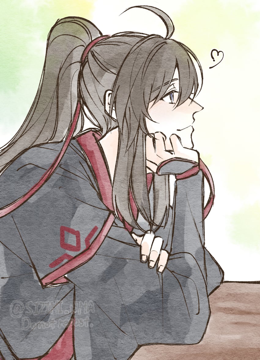 魔道祖师、魏无羡 1名男孩 问号 呆毛 黑发 黑色汉服