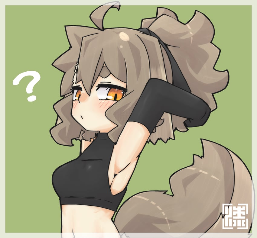 原创 1名女孩 问号 呆毛 腋下 双手抱头