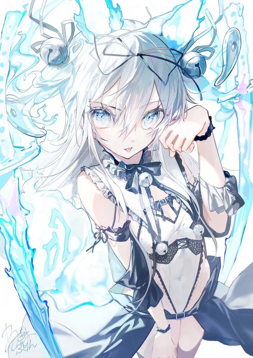 原创 1名女孩 兽耳 臂带 铃铛 黑色蝴蝶结