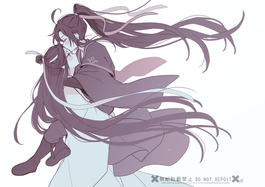 魔道祖师、蓝忘机、魏无羡 2个男孩 呆毛 美少年 黑发 脸红
