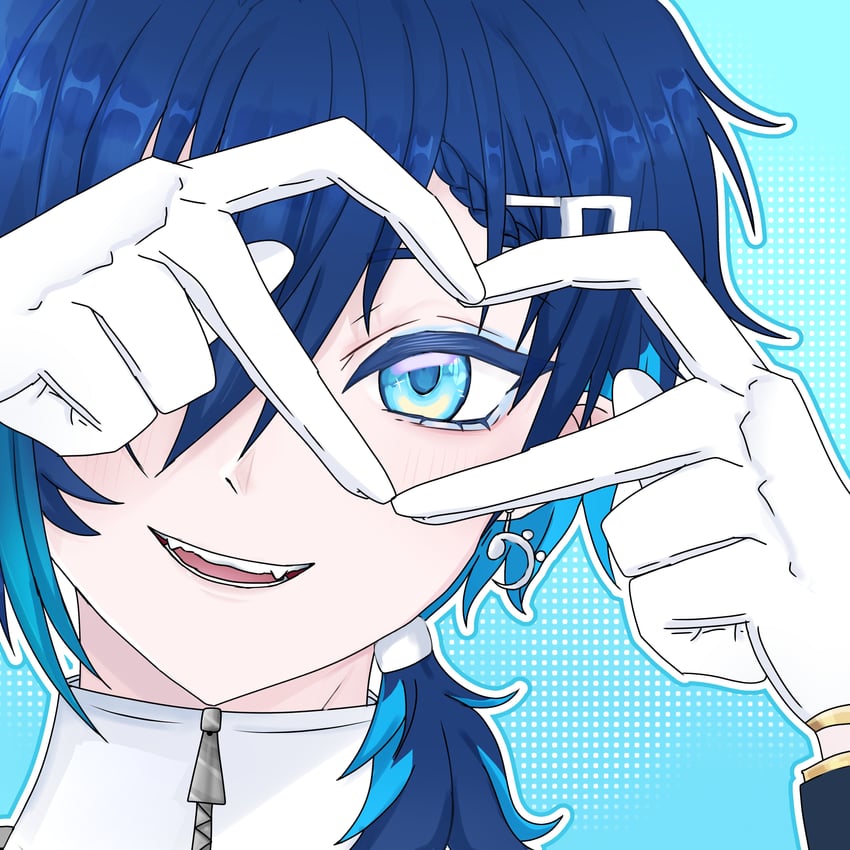 个人势虚拟主播、lyren resonvale (vtuber) 1名男孩 水色背景 水色瞳 水蓝色眼影 水色发