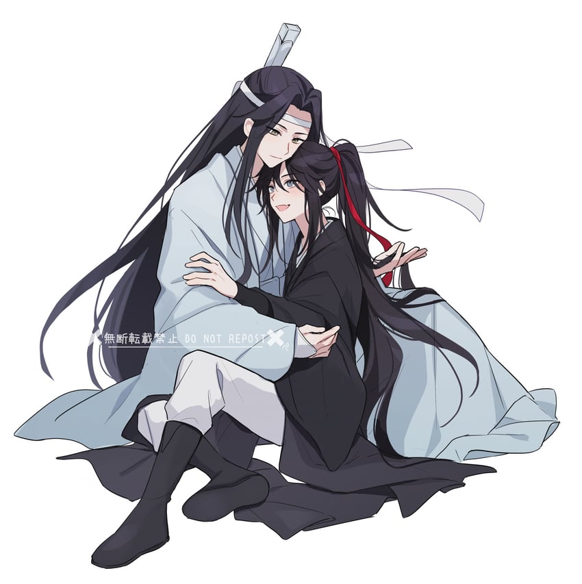 魔道祖师、蓝忘机、魏无羡 2个男孩 美少年 黑色靴子 黑发 黑色汉服