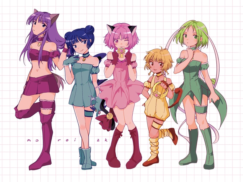 东京猫猫、蓝泽薄荷、芳布丁 5名女孩 猫脸笑 ;3 兽耳 露肩