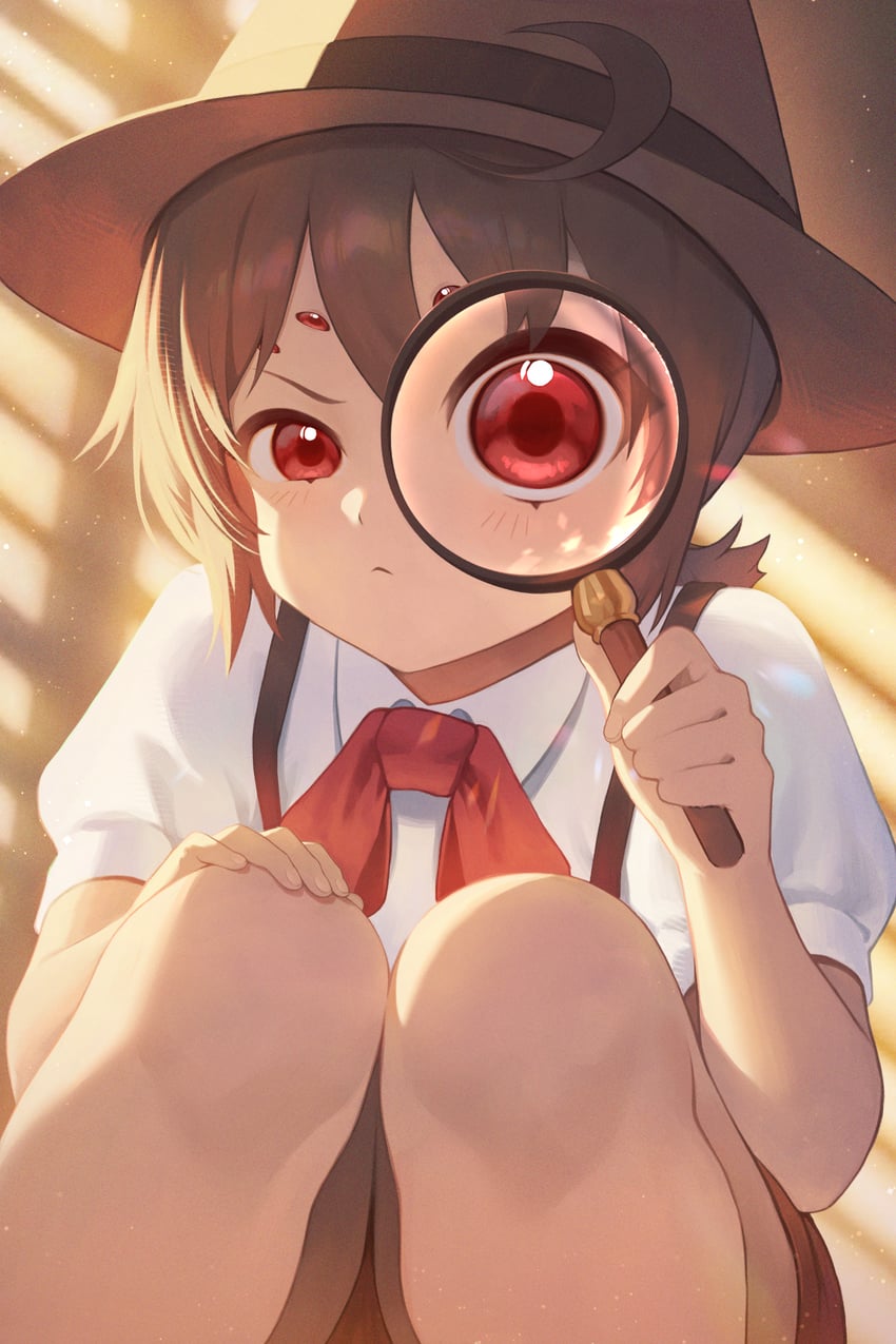 原创 1名女孩 黑发 侦探 多眼 帽子