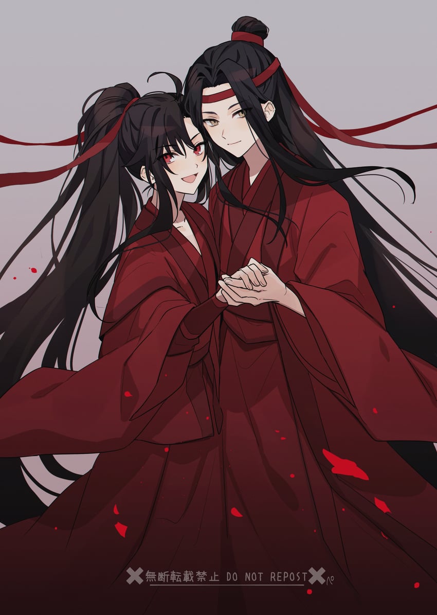 魔道祖师、蓝忘机、魏无羡 2个男孩 呆毛 替换服装 黑发 血