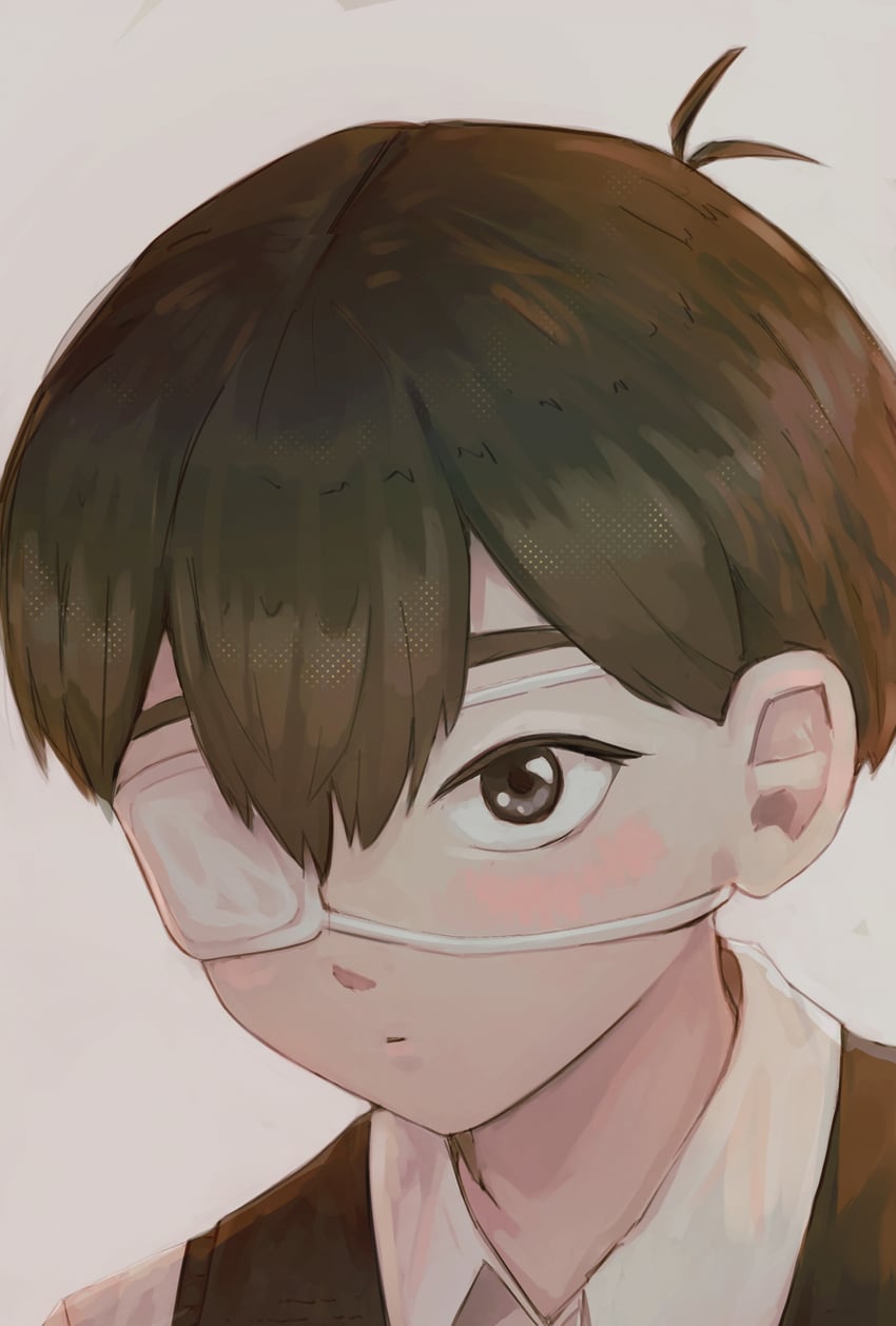 OMORI、Sunny (OMORI) 1名男孩 呆毛 黑瞳 黑发 黑色毛衣背心