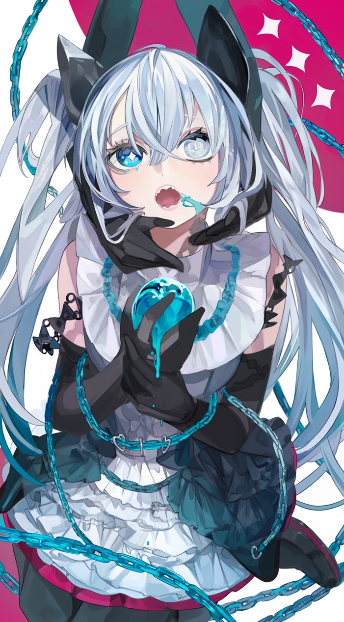原创 1名女孩 兽耳 黑色手套 锁链 连衣裙