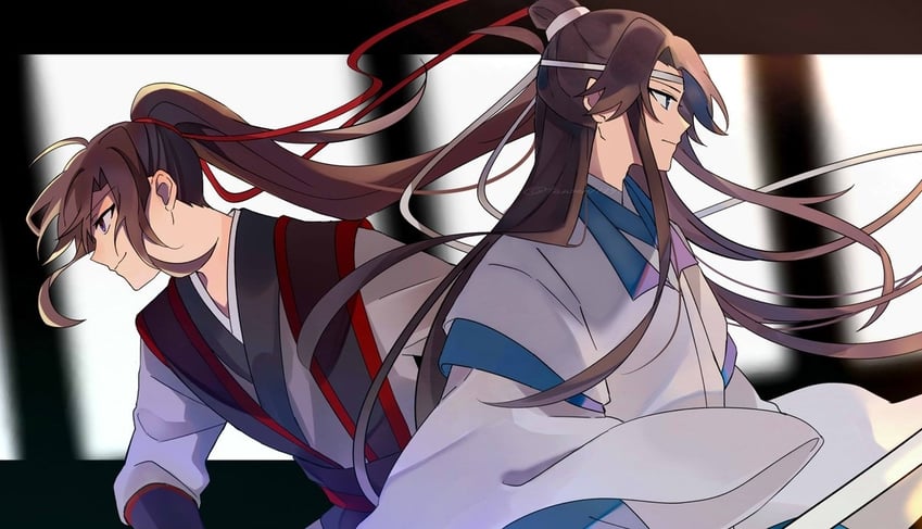 魔道祖师、蓝忘机、魏无羡 2个男孩 呆毛 避尘 黑瞳 黑发
