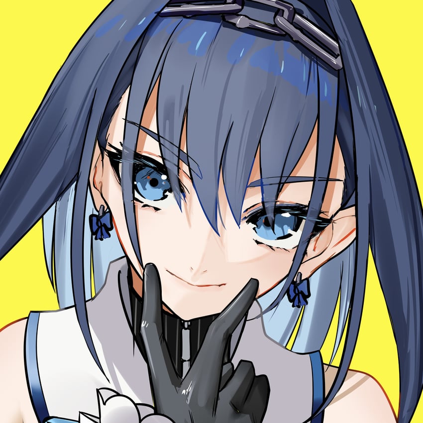 Hololive、Hololive英语、议会 (Kronii) 1名女孩 黑色手套 蓝眼 蓝发 蝴蝶结